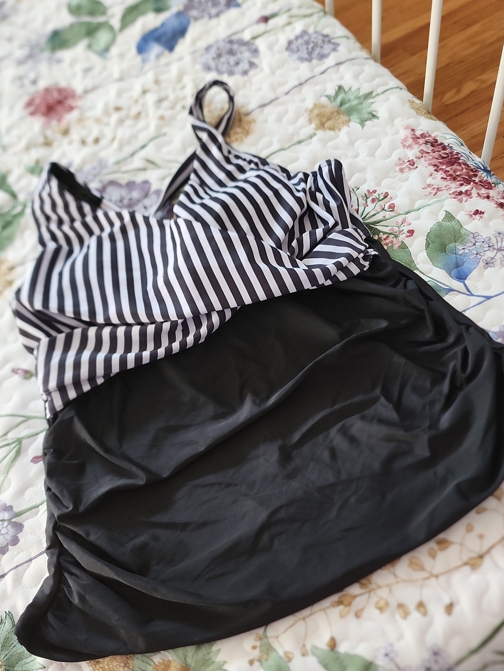 Black & White Striped Tankini Swim Top